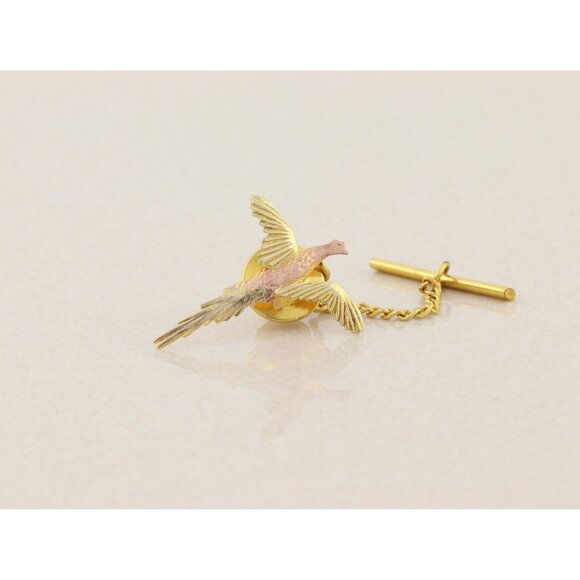 Mens 10k Yellow Gold & Rose Gold Pheasant Bird Tie Tack Pin Black Hills Gold 7/8 - Picture 6 of 6